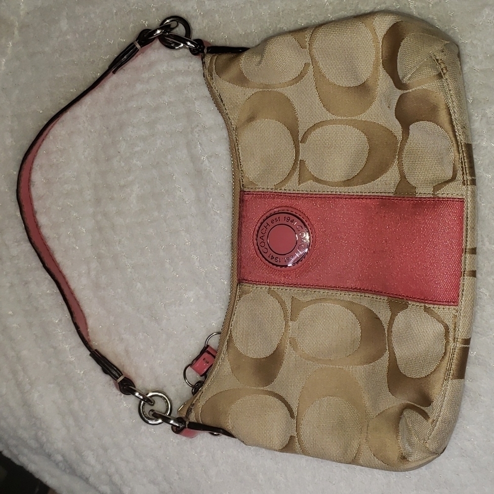Vintage Y2K coach Signature Khaki pink stripe jacquar small Shoulder bag